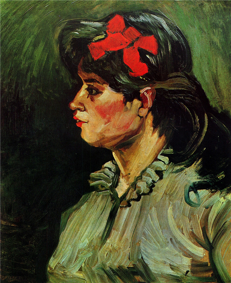 Portrait Of A Woman With Red Ribbon Van Gogh Oil Painting